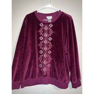 Alfred Dunner Women's Pullover Fleece Maroon Sweater  Large